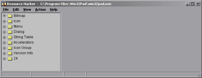 Ресурсы программы win32pad.exe — открыто в ResHacker